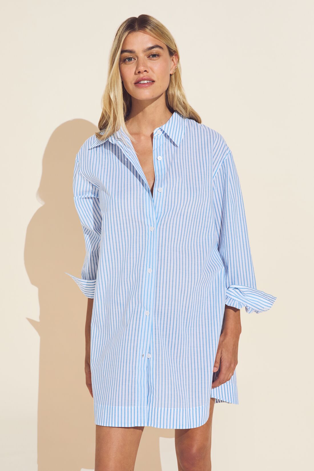 Organic Sandwashed Cotton Sleepshirt - Nautico Stripe Azure